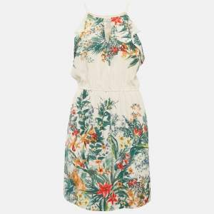 Sandro Green Floral Print Silk Ruffled Mini Dress L