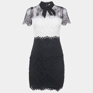Pre Owned Sandro Black/White Patterned Lace Mini Dress M