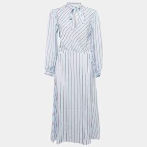 Sandro Blue Striped Sateen Tame Midi Dress M