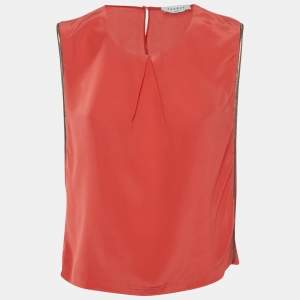 Sandro Red Silk Metal Trim Detail Sleeveless Top L