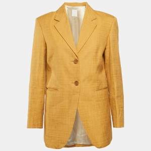 Sandro Mustard Yellow Cotton Blend Single Breasted Blazer M