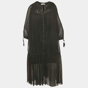 Sandro Black Plisse Drop Waist Short Dress M