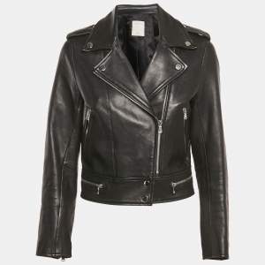 Sandro Black Leather Zip-Up Biker Jacket M