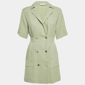 Pre Owned Sandro Green Tweed Button Front Double Breasted Mini Dress S