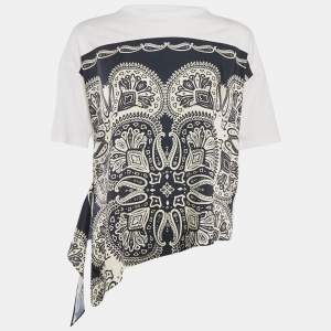 Sandro Multicolor Print Cotton Tie-Waist Crew Neck T-Shirt XS