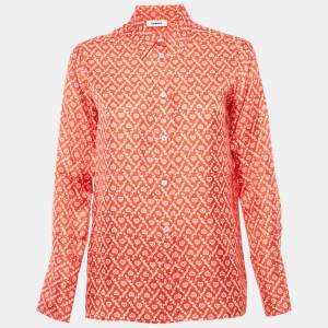 Sandro Red Printed Silk Button Front Long Sleeve Shirt XS