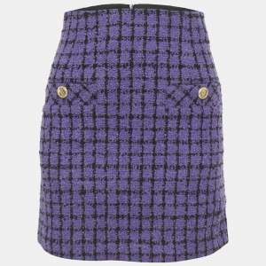 Pre Owned Sandro Purple Checkered Tweed Mini Skirt XS