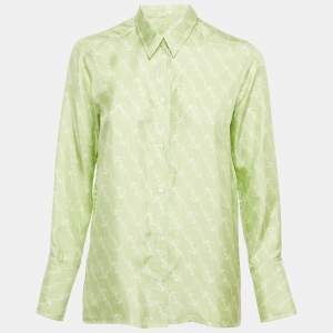 Sandro Green Anchor Print Silk Long Sleeve Shirt S
