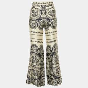 Sandro Cream/Blue Printed Satin Flared Trousers XS