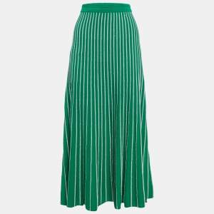 Sandro Green Lurex Striped Knit Midi Skirt L