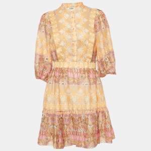 Pre Owned Sandro Beige Floral Print Linen Blend Mini Dress M