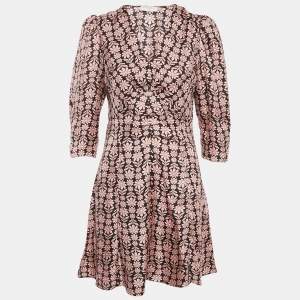 Sandro Pink Floral Printed Silk Mini Dress M