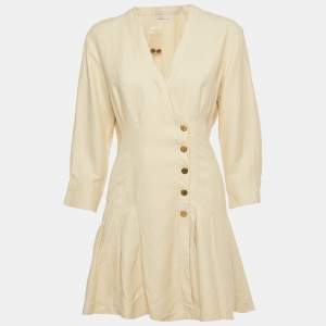 Pre Owned Sandro Cream Linen Blend Pleated Mini Dress XS