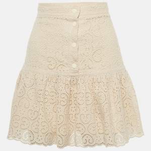 Sandro Beige Broderie Anglaise Tiered Mini Dress S