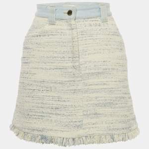 Sandro Blue Tweed and Denim Mini Skirt S
