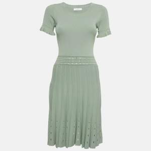 Pre Owned Sandro Green Stretch Knit Flared Short Dress S