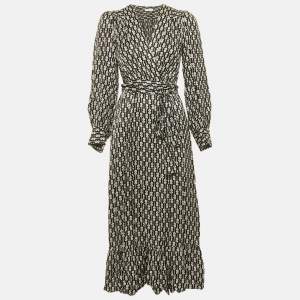 Pre Owned Sandro Black Floral Print Viscose Warp Around Midi Dress XS