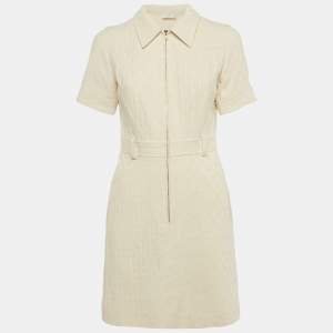 Pre Owned Sandro Beige Jacquard Zip Front Mini Dress M