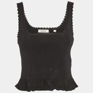 Pre Owned Sandro Black Knit Ruffled Tilly Sleeveless Crop Top M