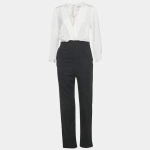 Pre Owned Sandro Black /White Crepe Blend Jumpsuit M