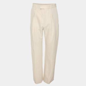 Pre Owned Sandro Light Beige Gabardine Pleated High-Waist Trousers M