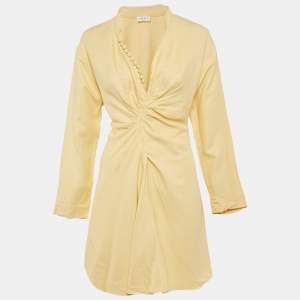 Pre Owned Sandro Yellow Crepe Gathered Mini Dress XS  