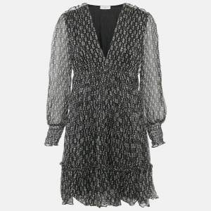Pre Owned Sandro Black Printed Silk Mini Dress M