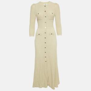 Pre Owned Sandro Beige Pointelle Lurex Knit Ramia Midi Dress XS