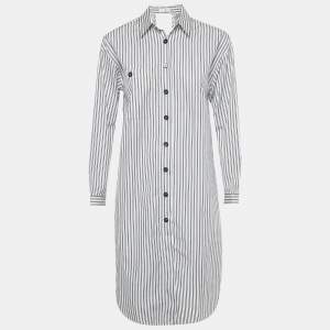 Pre Owned Sandro White Striped Cotton Backless Shirt Dress S   