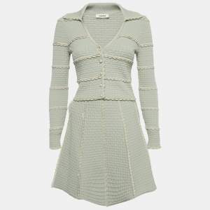 Pre Owned Sandro Light Green Fancy Stitch Knit Jacket and Skirt Set XS
