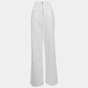 Pre Owned Sandro White Cotton Drill Wide Leg High Waist Jeans M