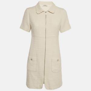 Pre Owned Sandro Off White Tweed Zip -Up Gregoria Mini Dress M