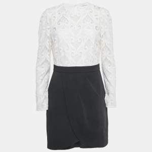 Pre Owned Sandro White/Black Lace Camelia Mini Dress L