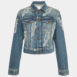Pre Owned Sandro Blue Beaded Denim Jacket M