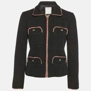 Pre Owned Sandro Black Jacquard Tweed Zip-Up Jacket S