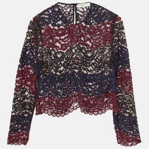 Pre Owned Sandro Maroon Floral Lace Scalloped Crop Top M