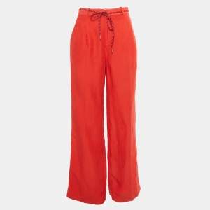 Pre Owned Sandro Red Linen Blend Trousers S