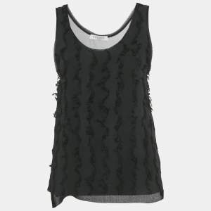 مملوكة مسبقًا سندرو قميص بلا أكمام بتفاصيل مهترئة مضلع باللون الأسود مقاس صغير