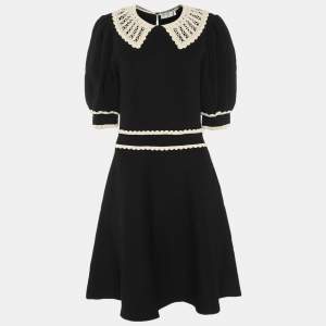 Pre Owned Sandro Black/Cream Knit and Lace Dress L