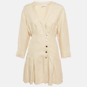 مملوكة مسبقًا فستان ساندرو بيج بمزيج الكتان مع تفاصيل الأزرار صغير الحجم