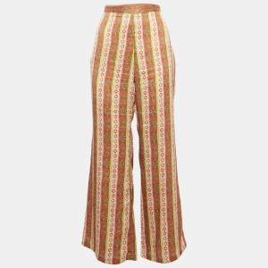 Pre Owned Sandro Multicolor Printed Crepe Flared Trousers L