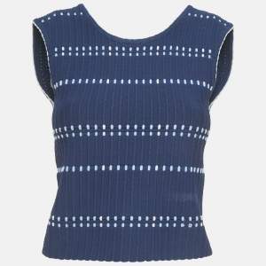 Pre Owned Sandro Navy Blue Jacquard Knit Top S