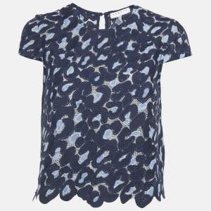 مملوكة مسبقًا سندرو توب قصير من الدانتيل باللون الأزرق الداكن مقاس صغير