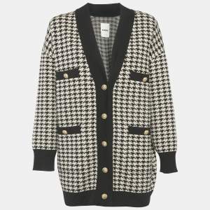 مملوكة مسبقًا Sandro Black/Off White Houndstooth Knit Oversized Cardigan S