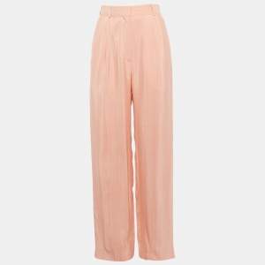 Pre Owned Sandro Light Orange Checkered Texture Crepe Pleated Trouser S
