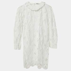 Pre Owned فستان ساندرو أبيض دانتيل بفتحات تفصيل ميني صغير الحجم