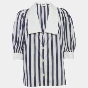 مملوكة مسبقًا Sandro Blue Stripe Cotton Oversize Collar Chiara Shirt L