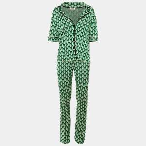 Pre Owned Sandro Green Patterned Knit Cardigan & Pants Set S