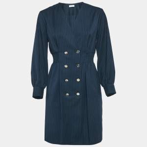 مملوكة مسبقًا Sandro navy Blue Pinstripe Crepe Tailored Sheath Dress S