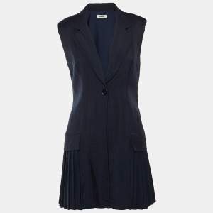 مملوكة مسبقًا Sandro Navy Blue Crepe Pleated Mini Suit Dress M